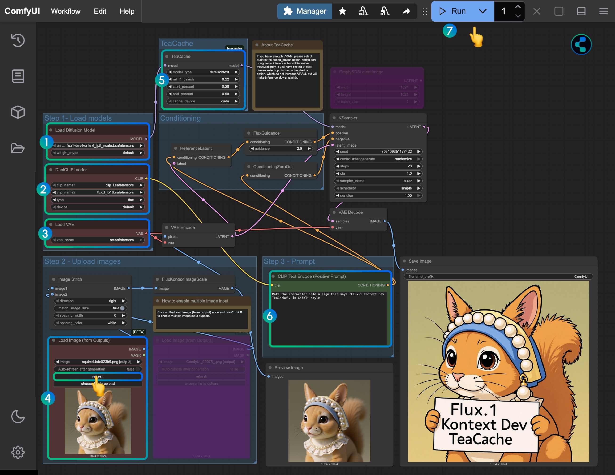 Flux.1 Kontext Dev TeaCache 加速版本工作流步骤